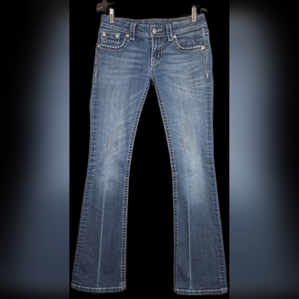 Miss Me Jeans Size 27 (30x33 Actual) Blue Denim Signature Boot Ships FAST (G61)